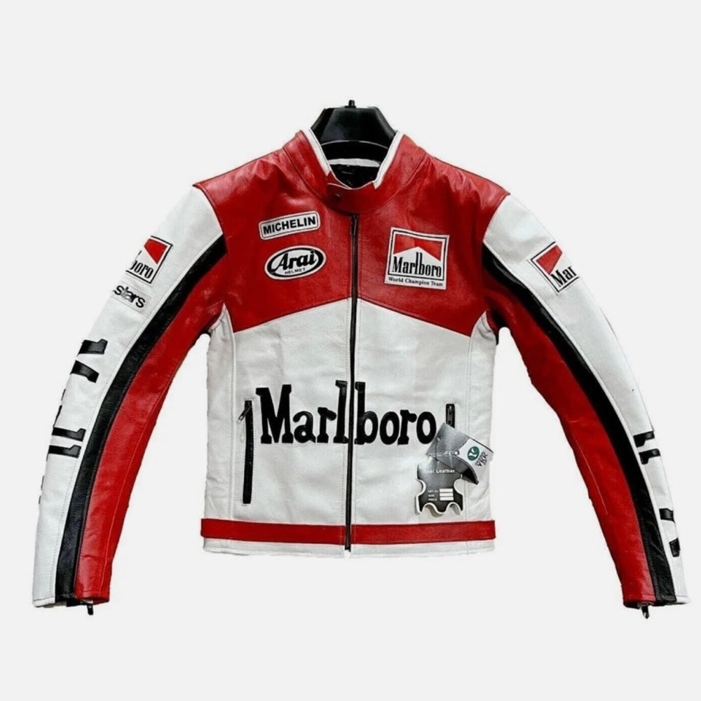 Nina leather motorcycle marble, red racing jacket